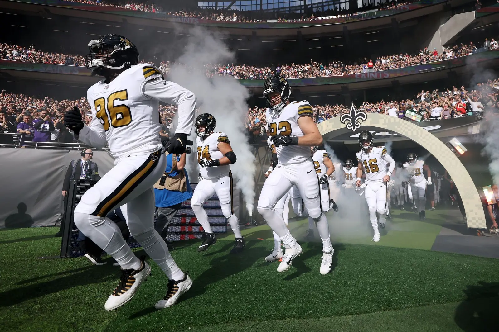NFL players running out onto the field